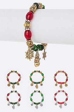Pack of 12 Decorative Christmas Charm Bracelet Set