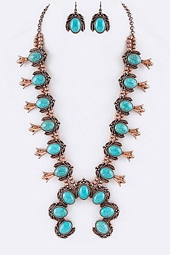 Classy Turquoise Squash Blossom Necklace Set LAAS5832