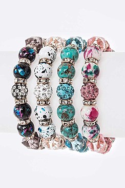 Pack of 12 Multicolor Mix Beads Stretch Bracelet Set