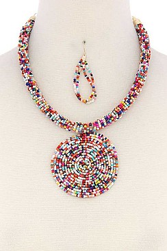 STYLISH BEADED CIRCLE PENDANT FASHION NECKLACE JY-QNE-10608