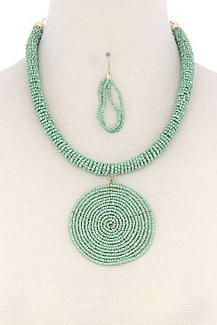 STYLISH BEADED CIRCLE PENDANT FASHION NECKLACE JY-QNE-10608