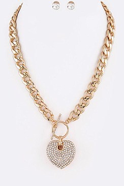 Crystals Heart Pendant Necklace With Crystal Earrings Set LA-MS7075
