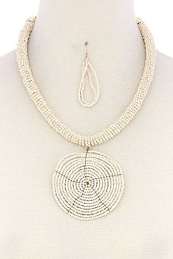 STYLISH BEADED CIRCLE PENDANT FASHION NECKLACE JY-QNE-10608