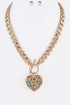 Crystals Heart Pendant Necklace With Crystal Earrings Set LA-MS7075