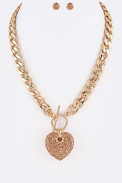Crystals Heart Pendant Necklace With Crystal Earrings Set LA-MS7075