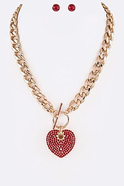 Crystals Heart Pendant Necklace With Crystal Earrings Set LA-MS7075