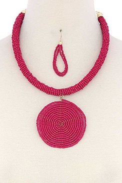 STYLISH BEADED CIRCLE PENDANT FASHION NECKLACE JY-QNE-10608