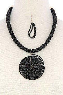 STYLISH BEADED CIRCLE PENDANT FASHION NECKLACE JY-QNE-10608