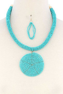 STYLISH BEADED CIRCLE PENDANT FASHION NECKLACE JY-QNE-10608