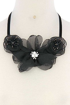 CHIC FLORAL SHEER FABRIC BIB NECKLACE SET JY-MS-8446