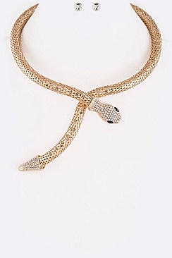 Metal Mesh Snake Necklace With Crystal Earrings Set LA-KS7119