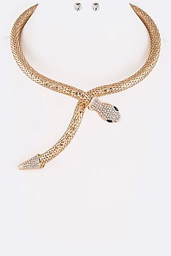 Metal Mesh Snake Necklace With Crystal Earrings Set LA-KS7119