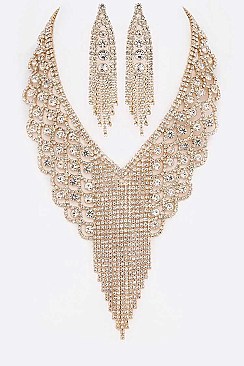Fringe Chain Rhinestone Statement Necklace Set