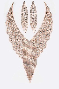 Fringe Chain Rhinestone Statement Necklace Set