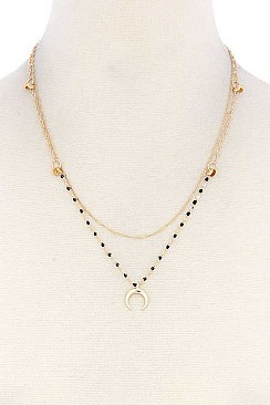 DAINTY CRESCENT MOON CHARM BEADED 2-LAYERED NECKLACE JY-MN7031