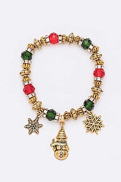 Pack of 12 Glittery Christmas Charm Bracelet Set