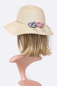 Pack of 12 (pieces) Assorted Flower Accent Straw Sun Hat LABB4167