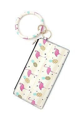 KEY RING PINEAPPLE FLAMINGO PATTERN POUCH