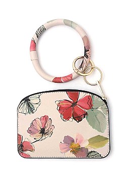 KEY RING WATERCOLOR FLORAL PATTERN POUCH