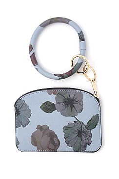 KEY RING WATERCOLOR FLORAL PATTERN POUCH