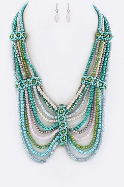 MIX BEADS LAYERED STATEMENT NECKLACE SET