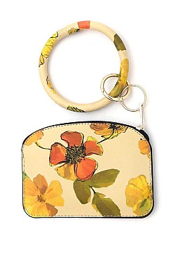 KEY RING WATERCOLOR FLORAL PATTERN POUCH