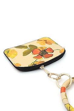 KEY RING WATERCOLOR FLORAL PATTERN POUCH
