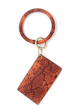 KEY RING FAUX SNAKE PRINT CARD HOLDER POUCH