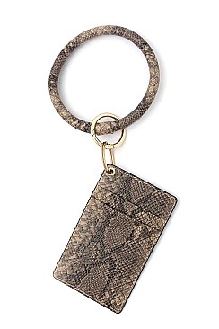 KEY RING FAUX SNAKE PRINT CARD HOLDER POUCH