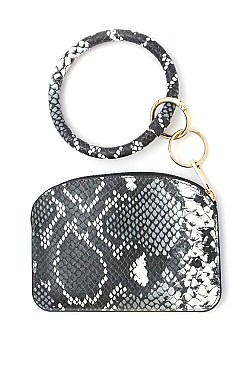 KEY RING FAUX SNAKE PATTERN POUCH