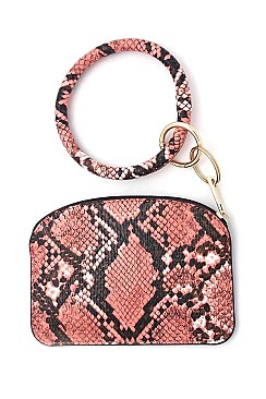 KEY RING FAUX SNAKE PATTERN POUCH