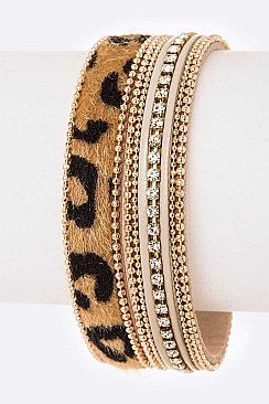 PONY LEATHER LEOPARD PRINT MAGNETIC BRACELET