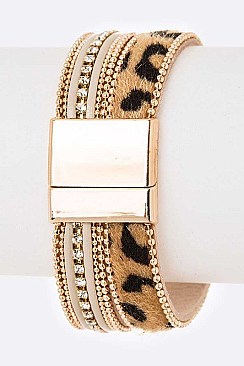 PONY LEATHER LEOPARD PRINT MAGNETIC BRACELET