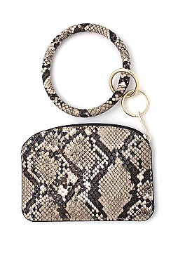 KEY RING FAUX SNAKE PATTERN POUCH