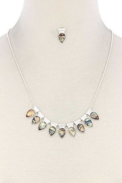 STYLISH ABALONE TEARDROP SHAPE FASHION METAL NECKLACE SET JY-KNEC104
