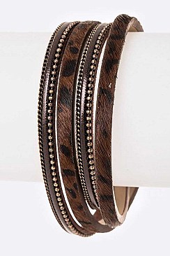 CALF LEATHER LEOPARD PRINT BRACELET