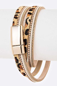 CALF LEATHER LEOPARD PRINT BRACELET