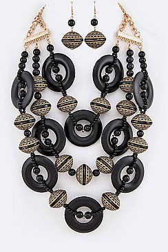 Stylish Mix Wooden Beads Statement Layer Necklace Set LACN2021