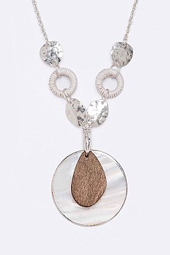 Stylish Mix Media MOP Wood Pendant Necklace LA-126023