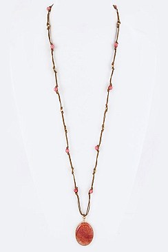 Chic Oval Stone Pendant Necklace LAWN0278