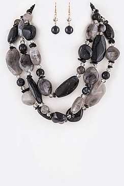 PEBBLE STONE RESIN LAYERED NECKLACE SET