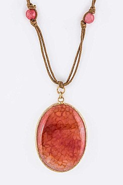Chic Oval Stone Pendant Necklace LAWN0278
