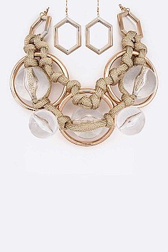 WEAVED ACRYLIC BEADS STATEMENT NECKLACE SET