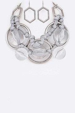 WEAVED ACRYLIC BEADS STATEMENT NECKLACE SET