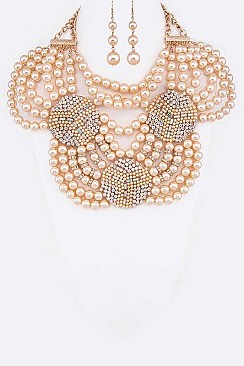 STRAND CRYSTAL PEARLS STATEMENT NECKLACE SET