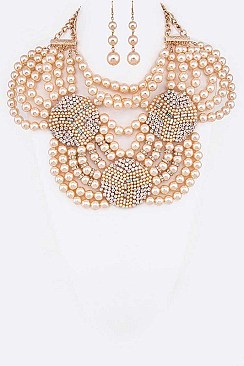 STRAND CRYSTAL PEARLS STATEMENT NECKLACE SET