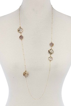 CHARMED DISCS IN LONG CHAIN NECKLACE