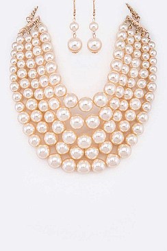 MULTI-STRAND PEARLS STATEMENT NECKLACE SET