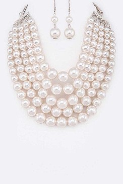 MULTI-STRAND PEARLS STATEMENT NECKLACE SET