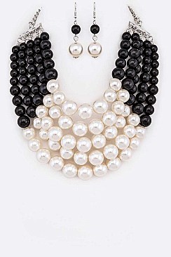 TWO TONE PEARLS STATEMENT NECKLACE SET